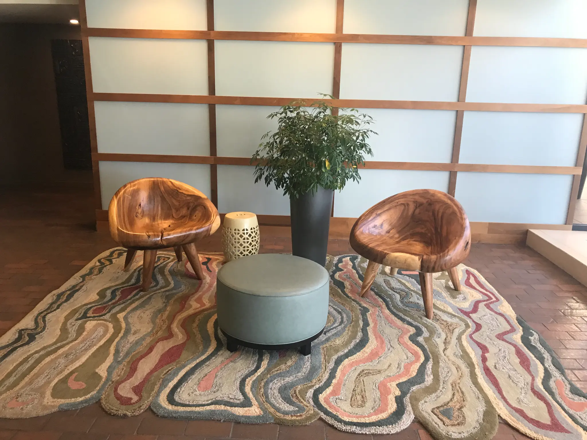 Seating area in the lobby of a Chicago condo building